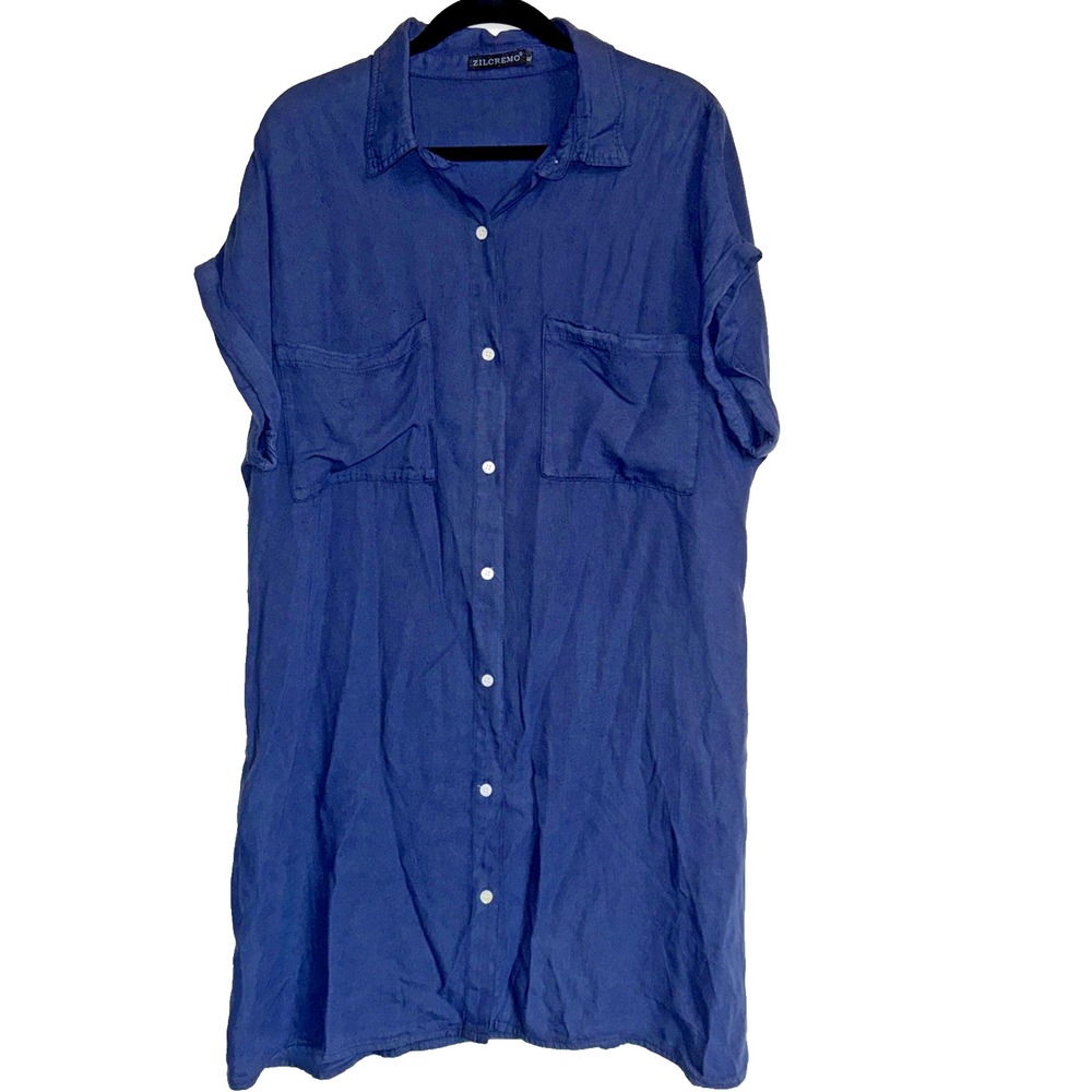 Zilcremo Shirt Dress XL Blue Button Down Tunic Casual Coastal Minimalist Travel - Picture 6 of 11